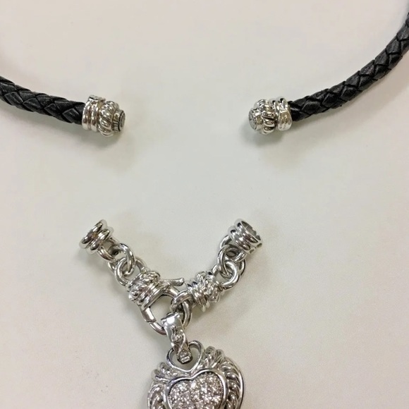 Judith Ripka braided leather and Sterling silver heart necklace new without tags - Picture 8 of 10